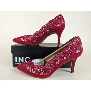 INC International Concepts Zitah Lace Pumps Womens 10M Red Heels Shoes NWB
